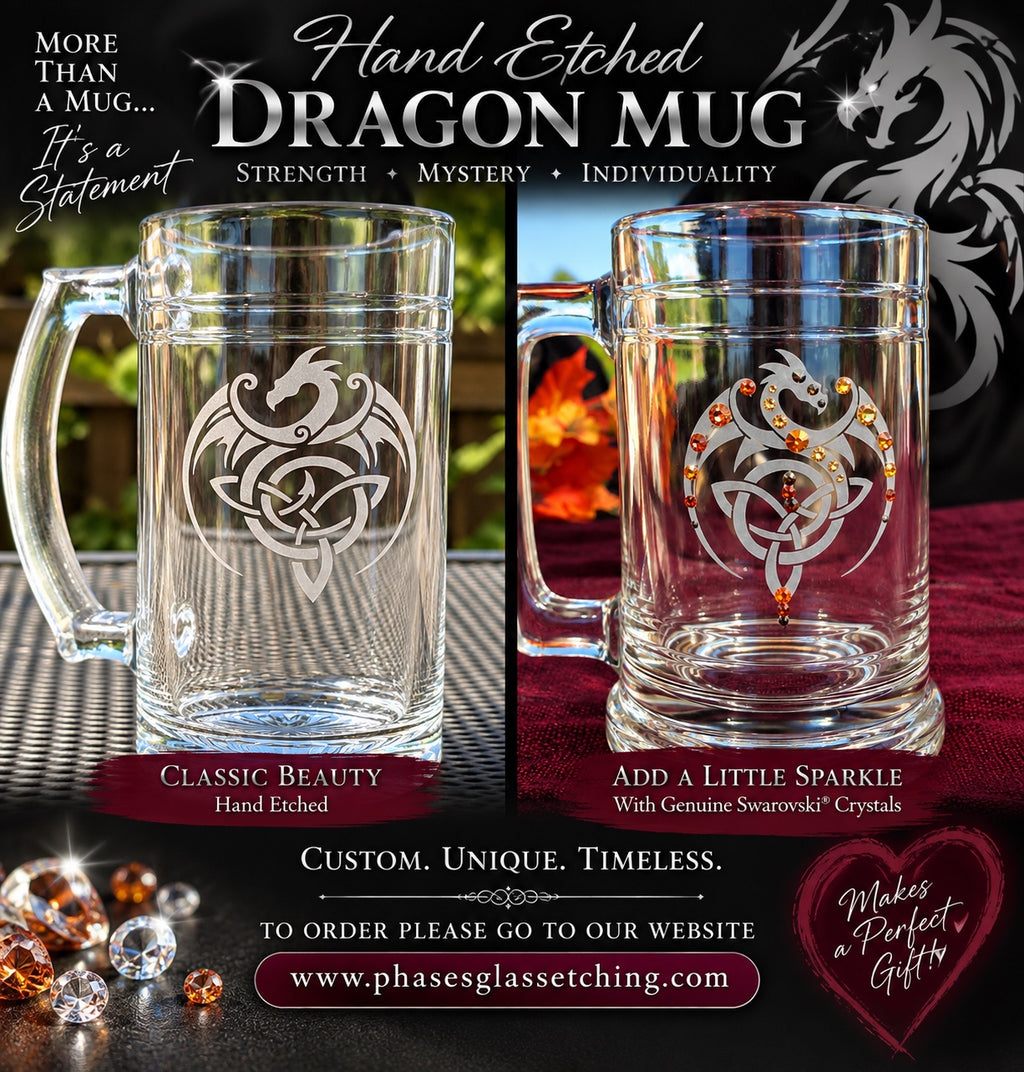 Dragon hand-etched mug classic and Swarovski crystal options