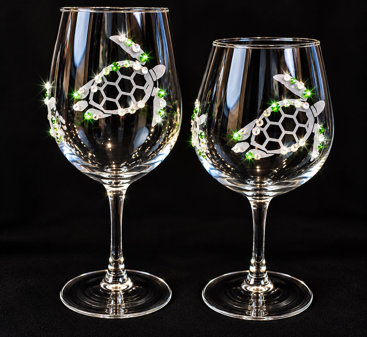 Sea Turtle wine glasses with Swarovski crystals