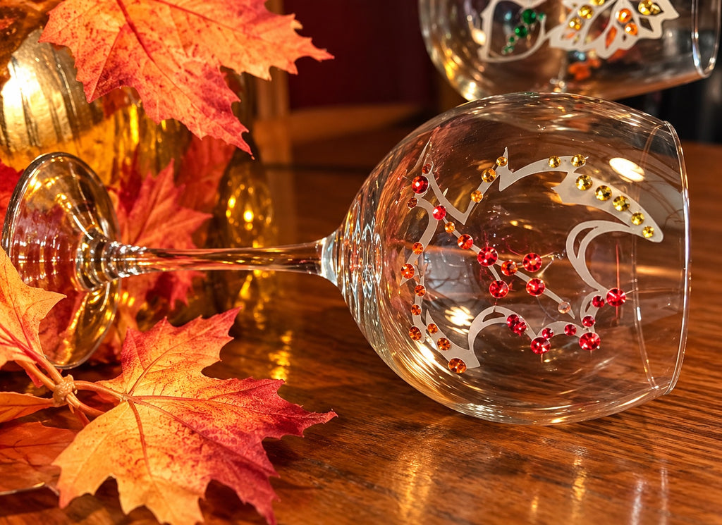 Maple leaf hand-etched glass with Swarovski crystals