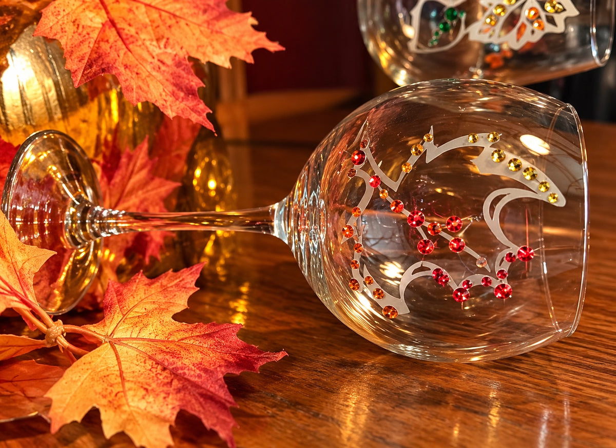 Maple leaf hand-etched glass with Swarovski crystals