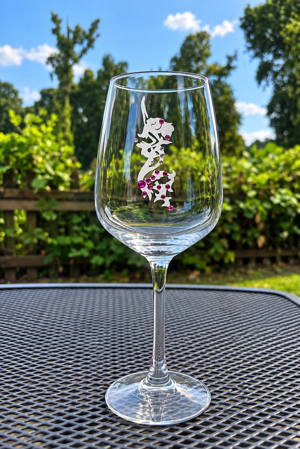 Mermaid etched wine glass with crystals