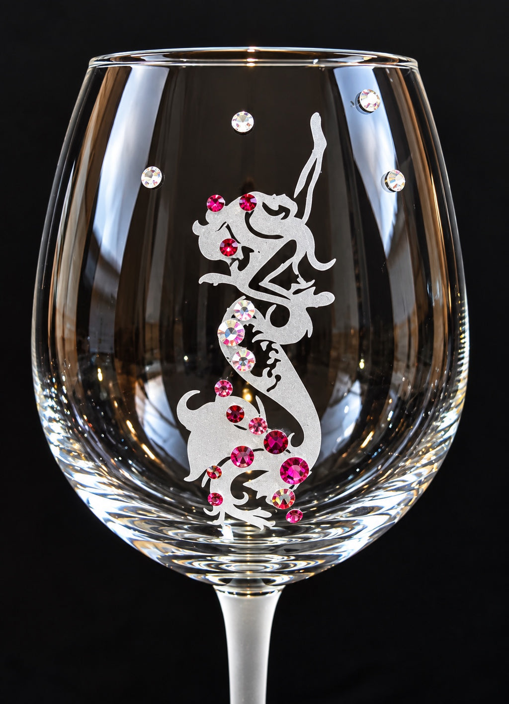 Mermaid hand-etched wine glass with Swarovski crystals