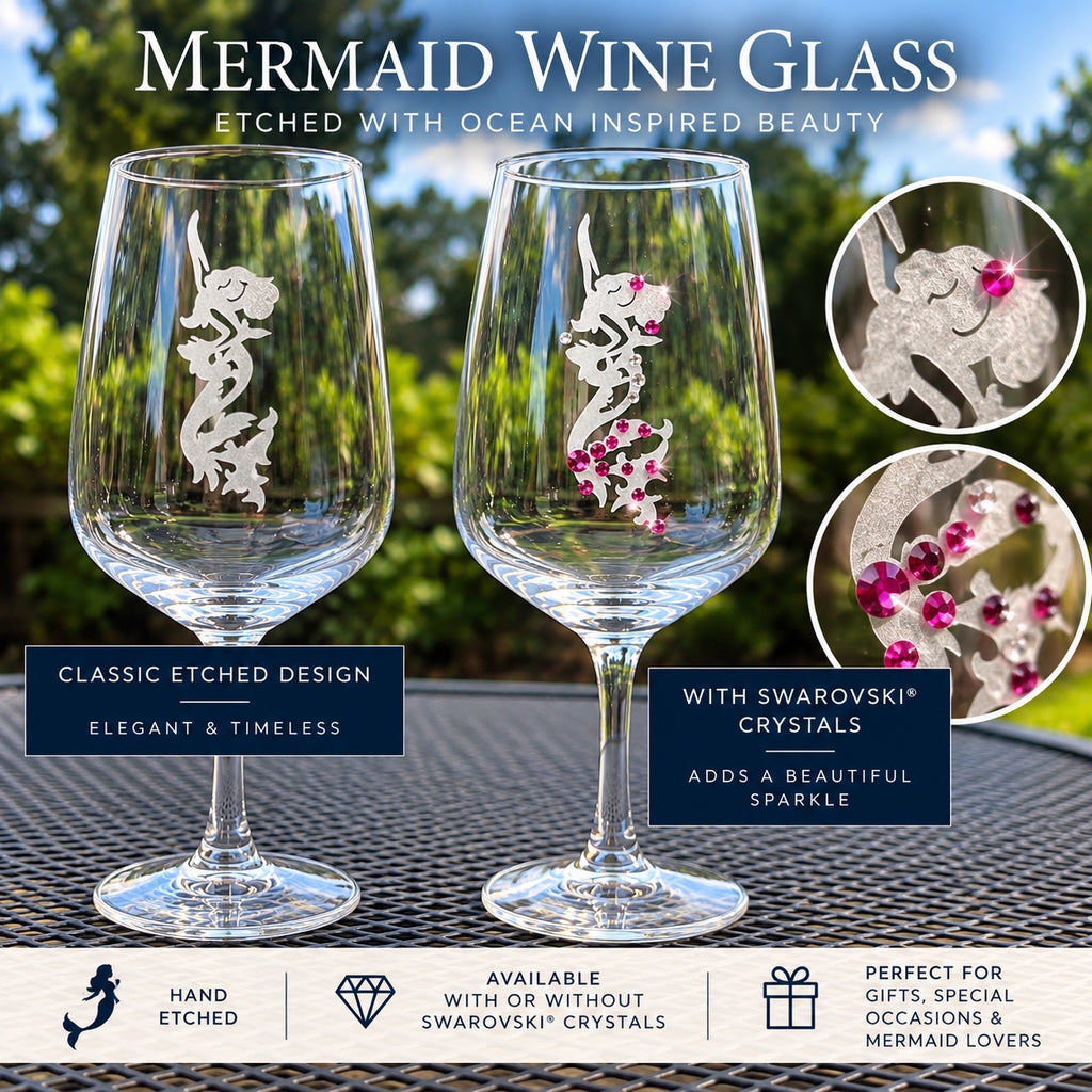Mermaid wine glass classic and Swarovski crystal options