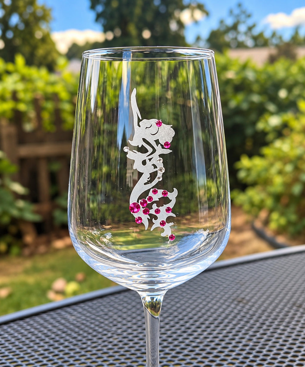 Mermaid hand-etched wine glass with Swarovski crystals