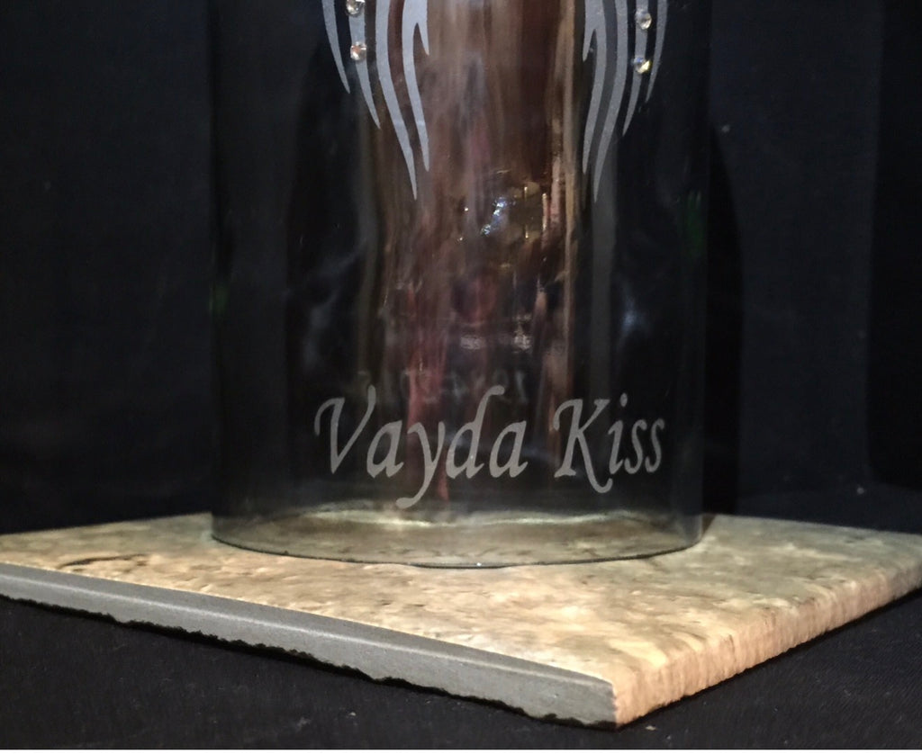 Custom Etched Wine Bottle Candle Holder "In Memory Of"