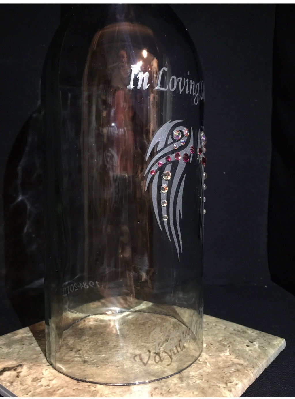 Custom Etched Wine Bottle Candle Holder "In Memory Of"