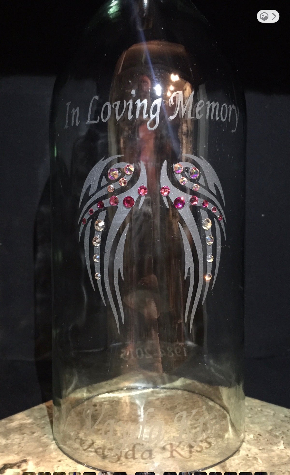 Custom Etched Wine Bottle Candle Holder "In Memory Of"