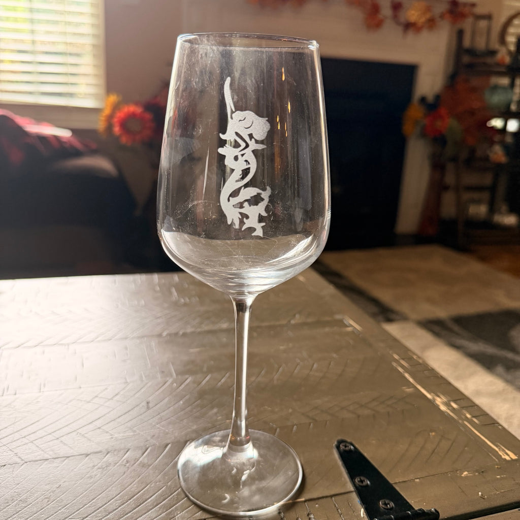 Mermaid hand-etched wine glass