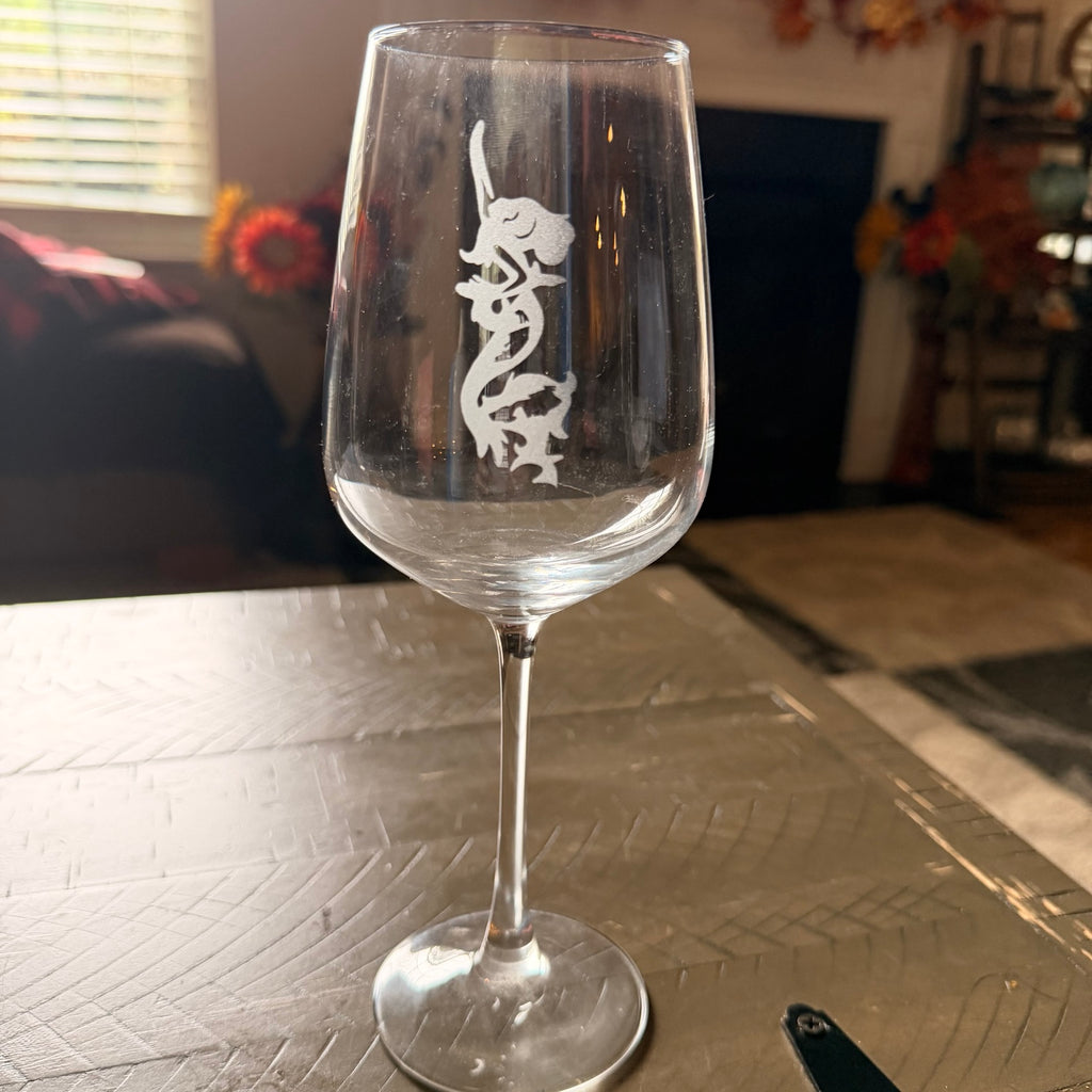 Mermaid hand-etched wine glass