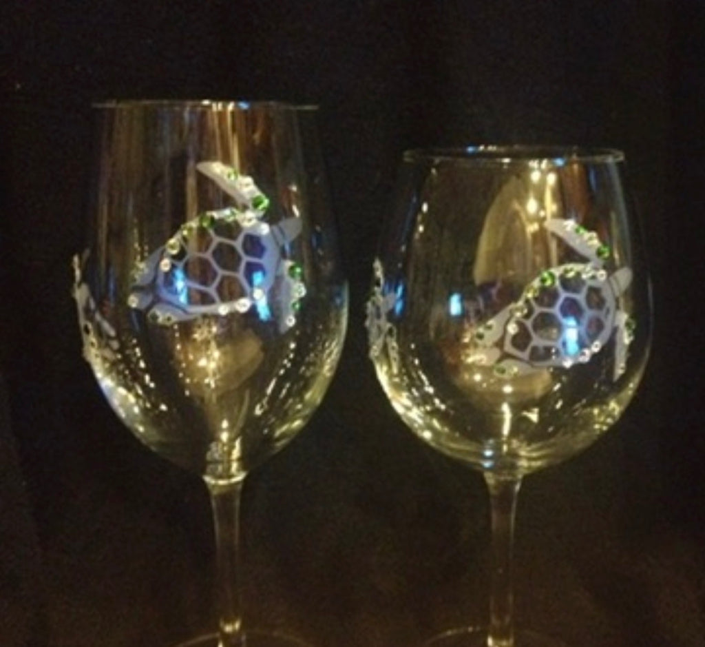 Sea Turtle wine glasses with Swarovski crystal accents