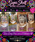 Sugar Skull hand-etched wine glasses by Phases Glass Etching