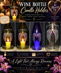Personalized Angel Wings hand-etched wine bottle candle holder