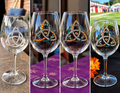 Trinity Knot hand-etched wine glasses with and without crystal accents