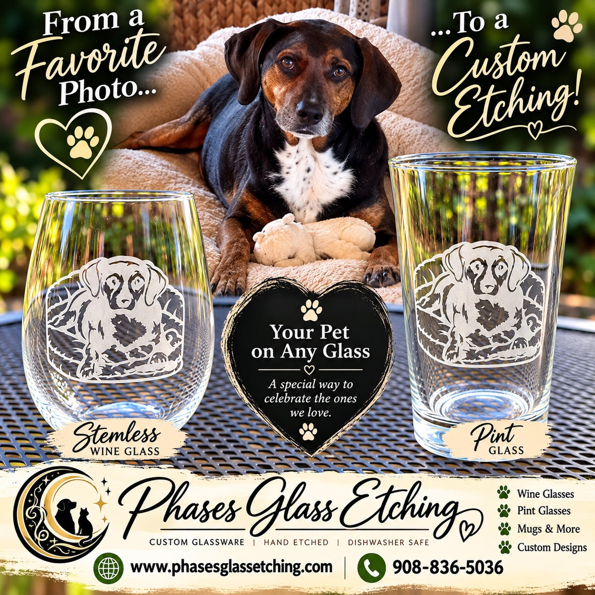 Pet photo transformed into custom etched glass