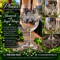 Shamrock with Angel Wings hand-etched glassware by Phases Glass Etching