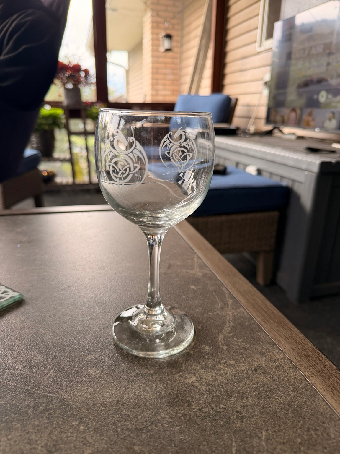 Hand-etched Shamrock with Angel Wings wine glass