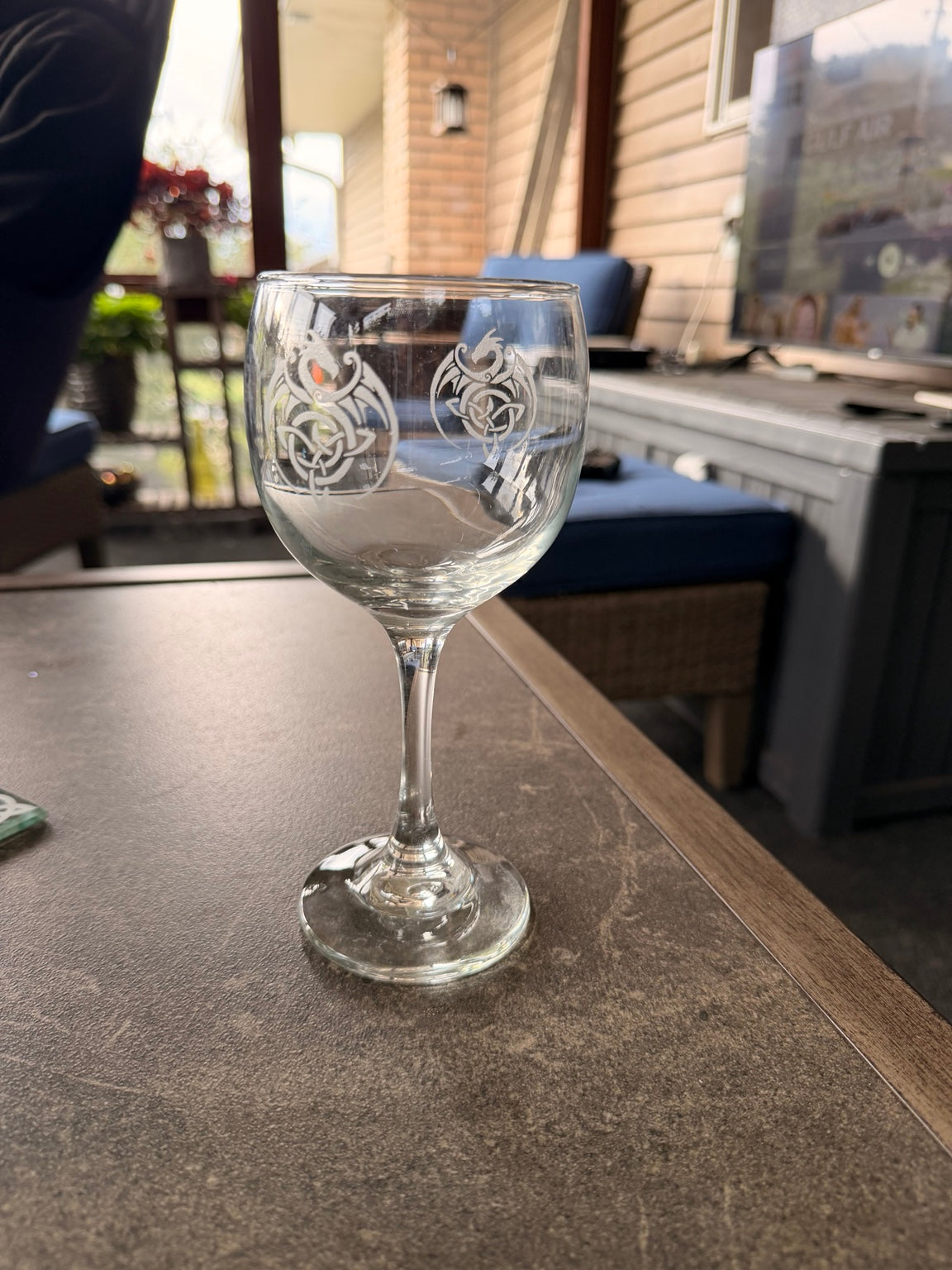 Shamrock with Angel Wings etched wine glass